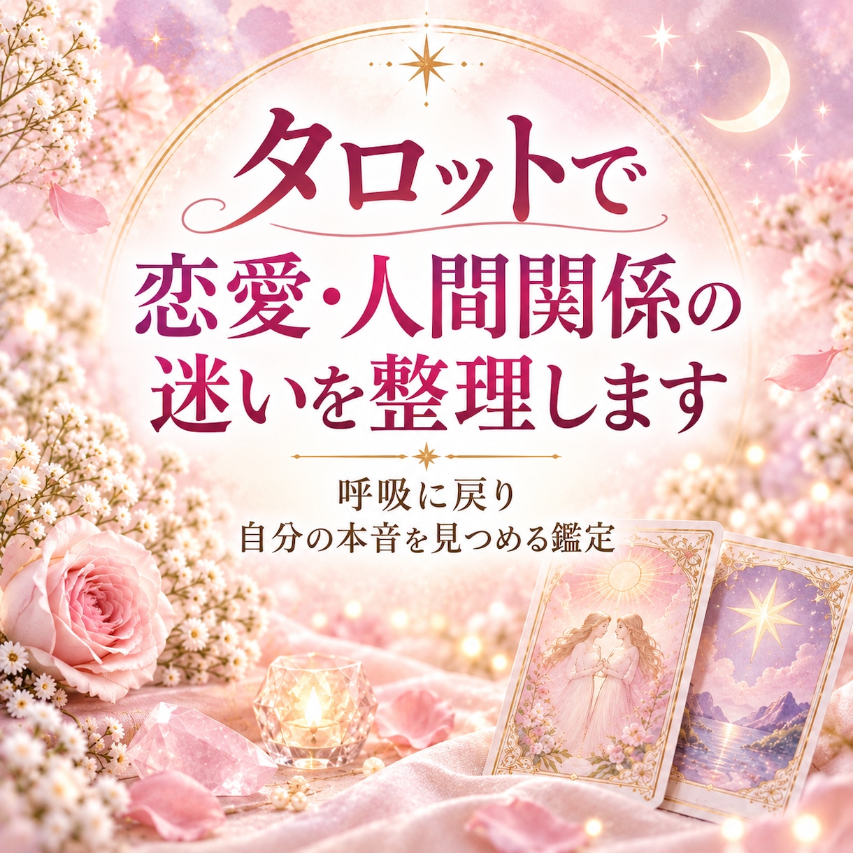 タロットで恋愛や人間関係の迷いを整理します 呼吸に戻り、あなたの本音と望む在り方をやさしく読み解きます イメージ1
