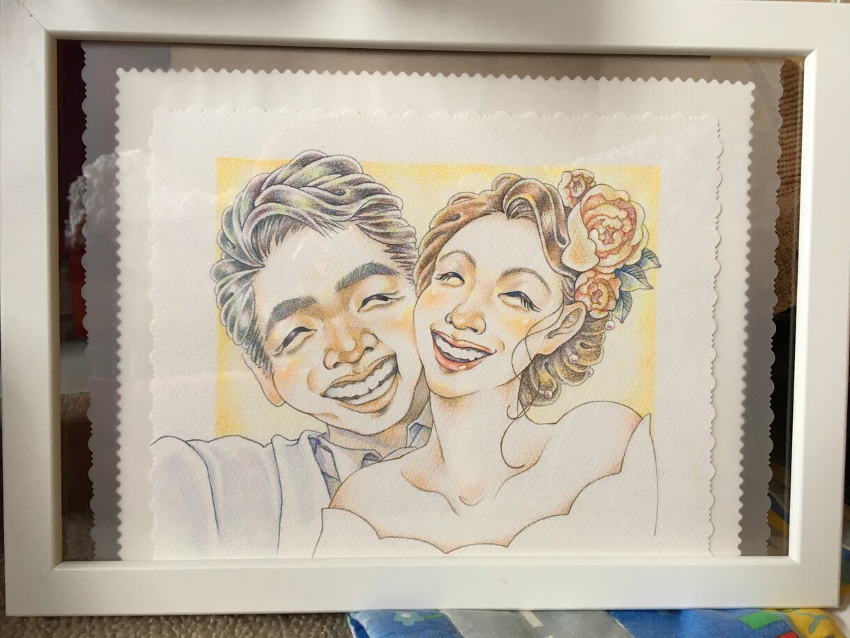 結婚式向きの似顔絵を手描きます 色鉛筆ならではのリアル風な似顔絵です イメージ2