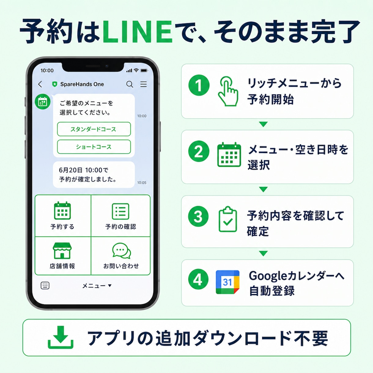 月額0円のLINE予約システムを導入します 買い切り型だから固定費なし。LINEで予約受付を自動化 イメージ4