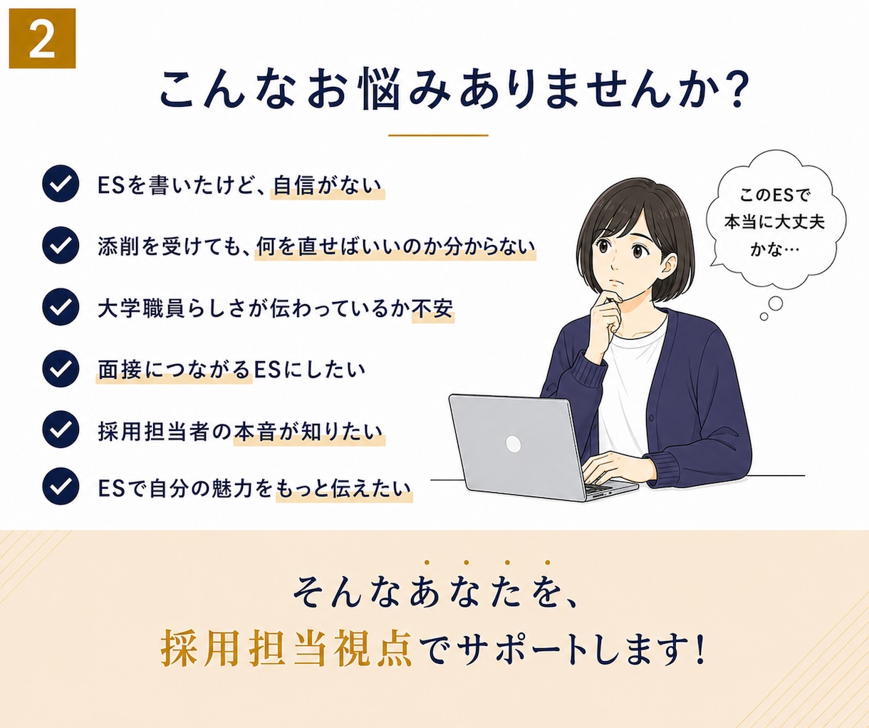 現役採用担当がＥＳ(エントリーシート)を診断します 採用担当者の視点で、あなたの魅力を見つます イメージ2