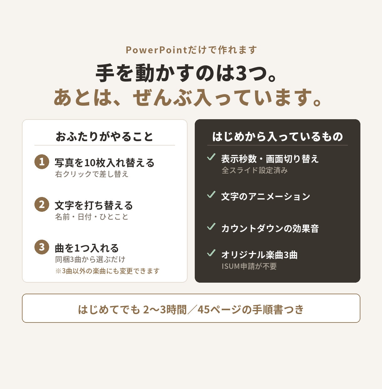 パワポで結婚式オープニングムービー自作できます 初心者◎手順書45ページ付き｜楽曲3曲同梱｜ISUM申請不要 イメージ3