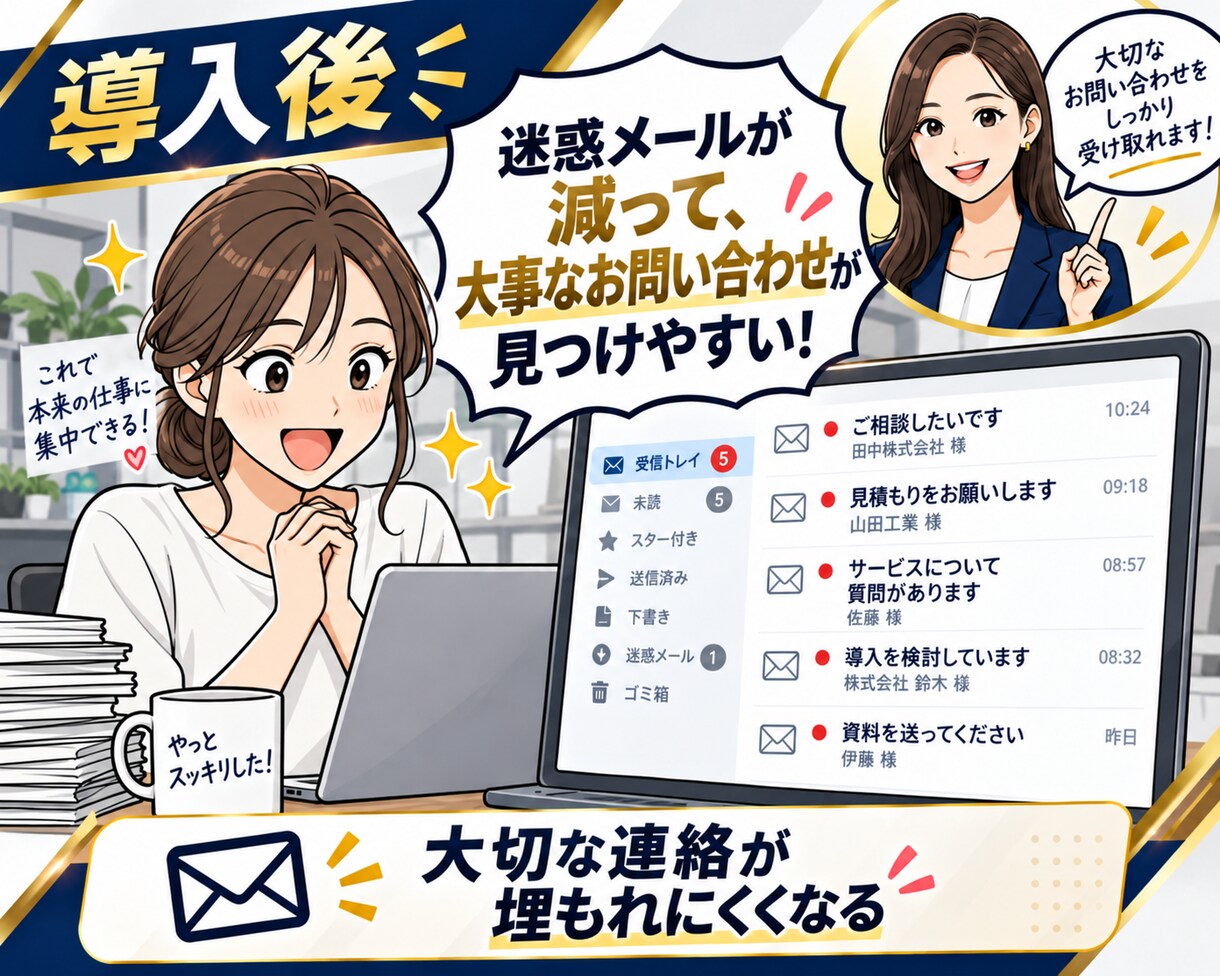 お問い合わせフォームの営業メールを8割減らします 自動送信される営業メールや迷惑メールをブロック イメージ4