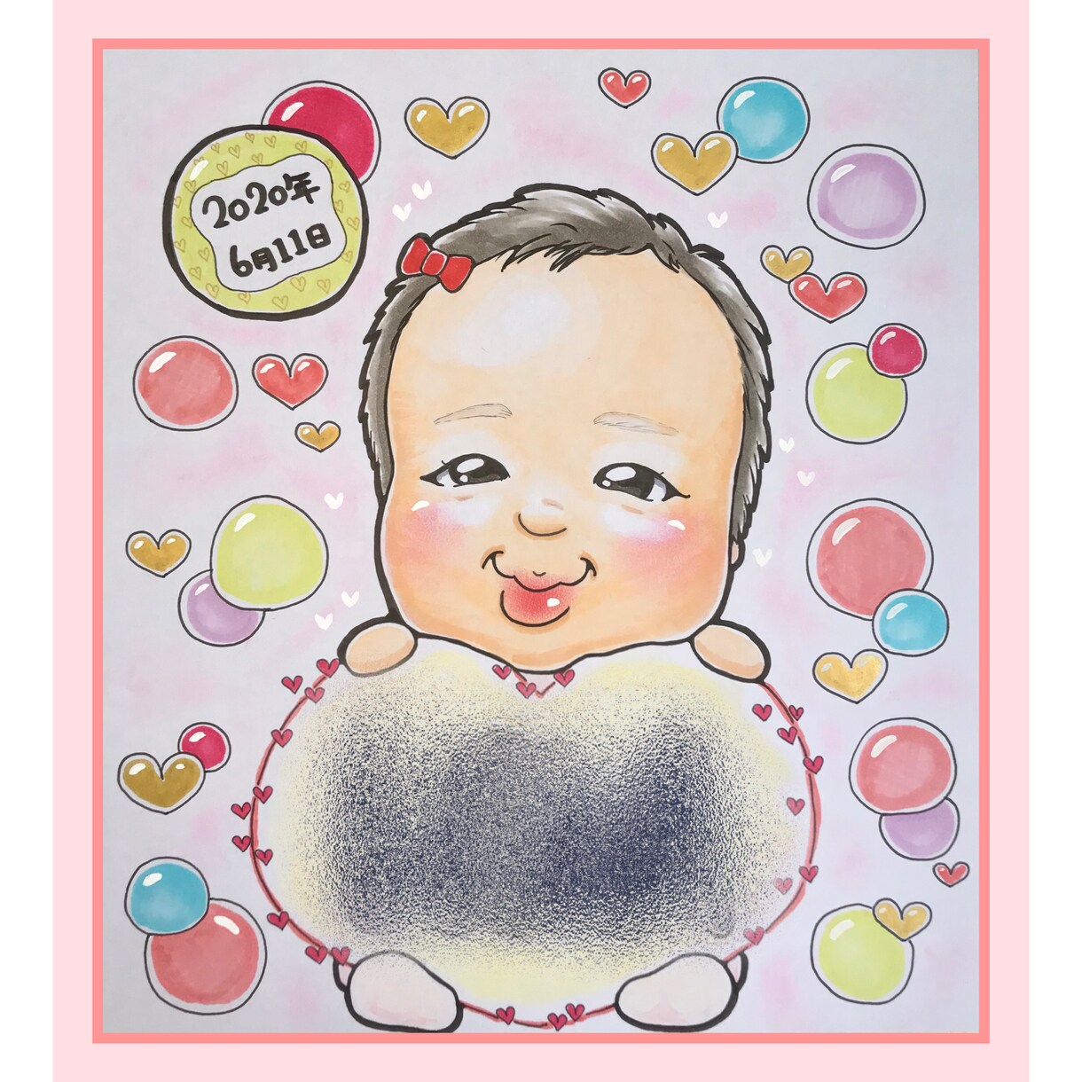 色紙サイズ✿お子様の似顔絵をお描きします 誕生日や節句、入園卒園、入学卒業のお祝いに✿《送料込》 イメージ6