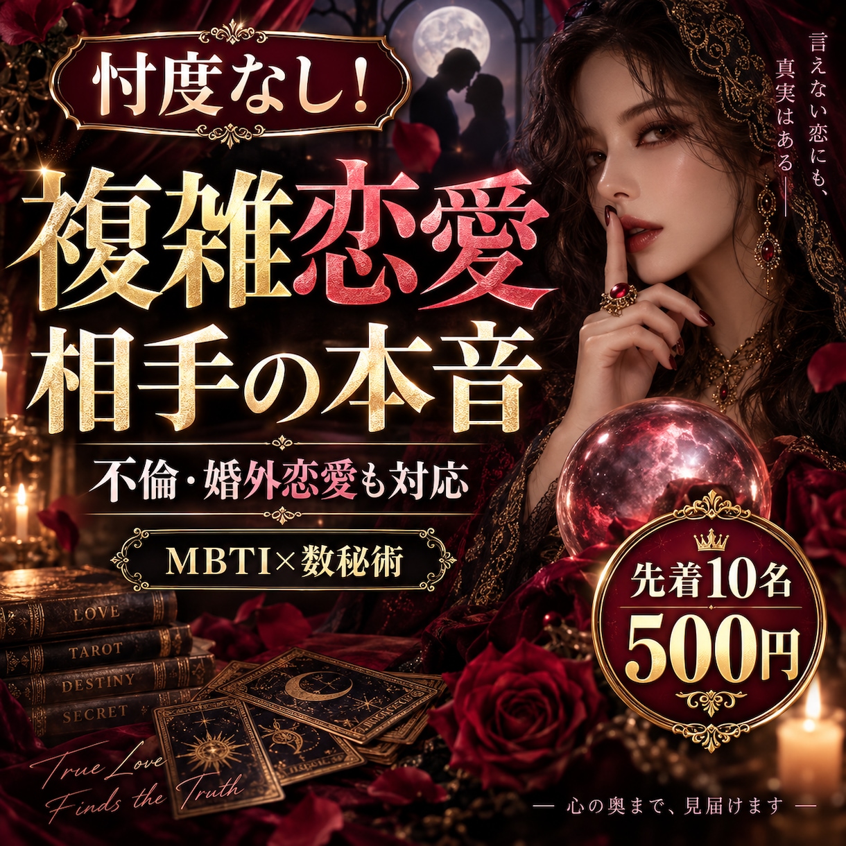 忖度なし！複雑恋愛の相手の本音を鑑定します 不倫・婚外恋愛・曖昧な関係も否定せず正直に分析 イメージ1