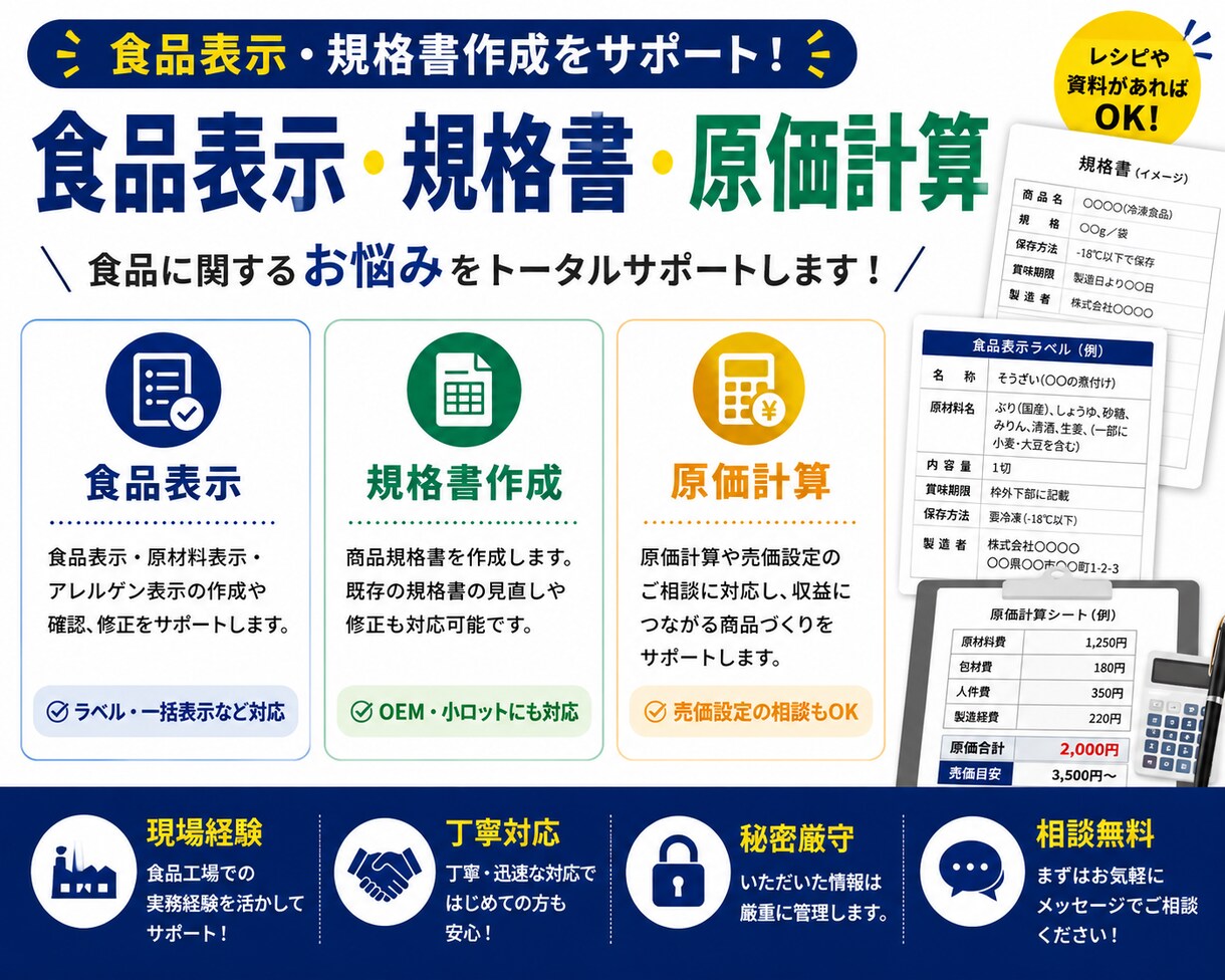 食品表示や規格書を作成します 食品表示・規格書作成を丁寧にサポート イメージ1