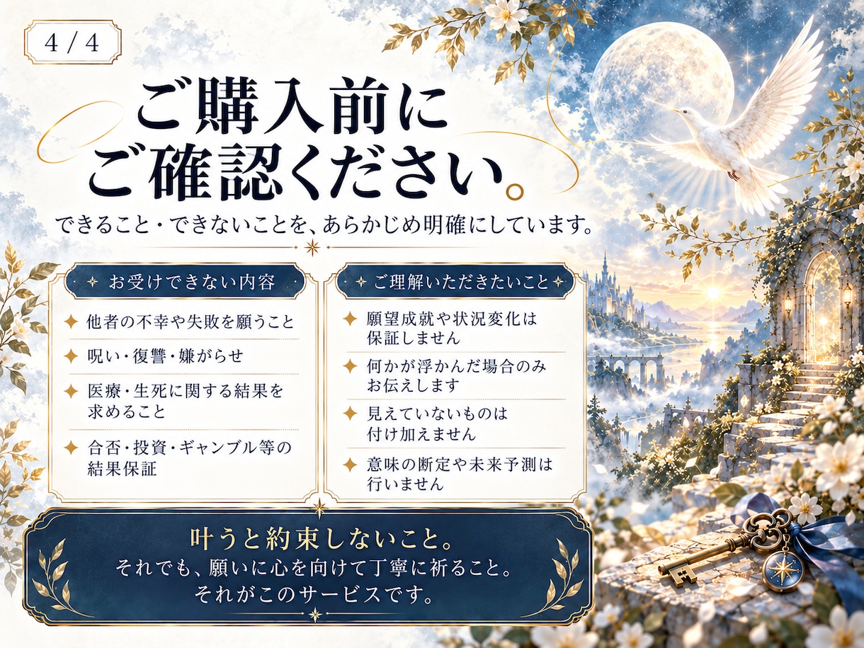 あなたの願いを預かり静かに祈ります 叶うと約束しません。ただ、あなたのために心を向けます。 イメージ4