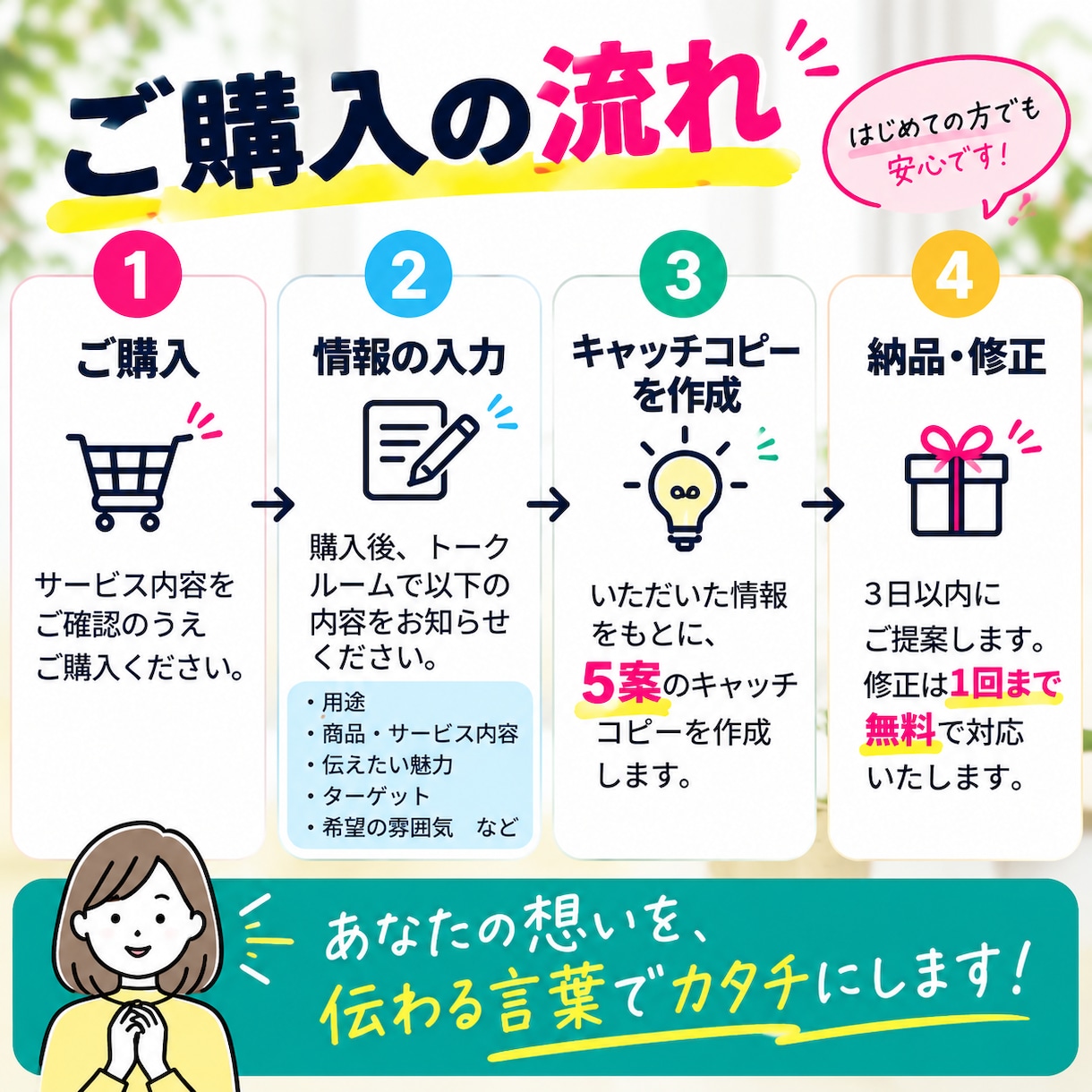 SNSや商品向けのキャッチコピーを作ります あなたの魅力が伝わる言葉を複数ご提案します イメージ3