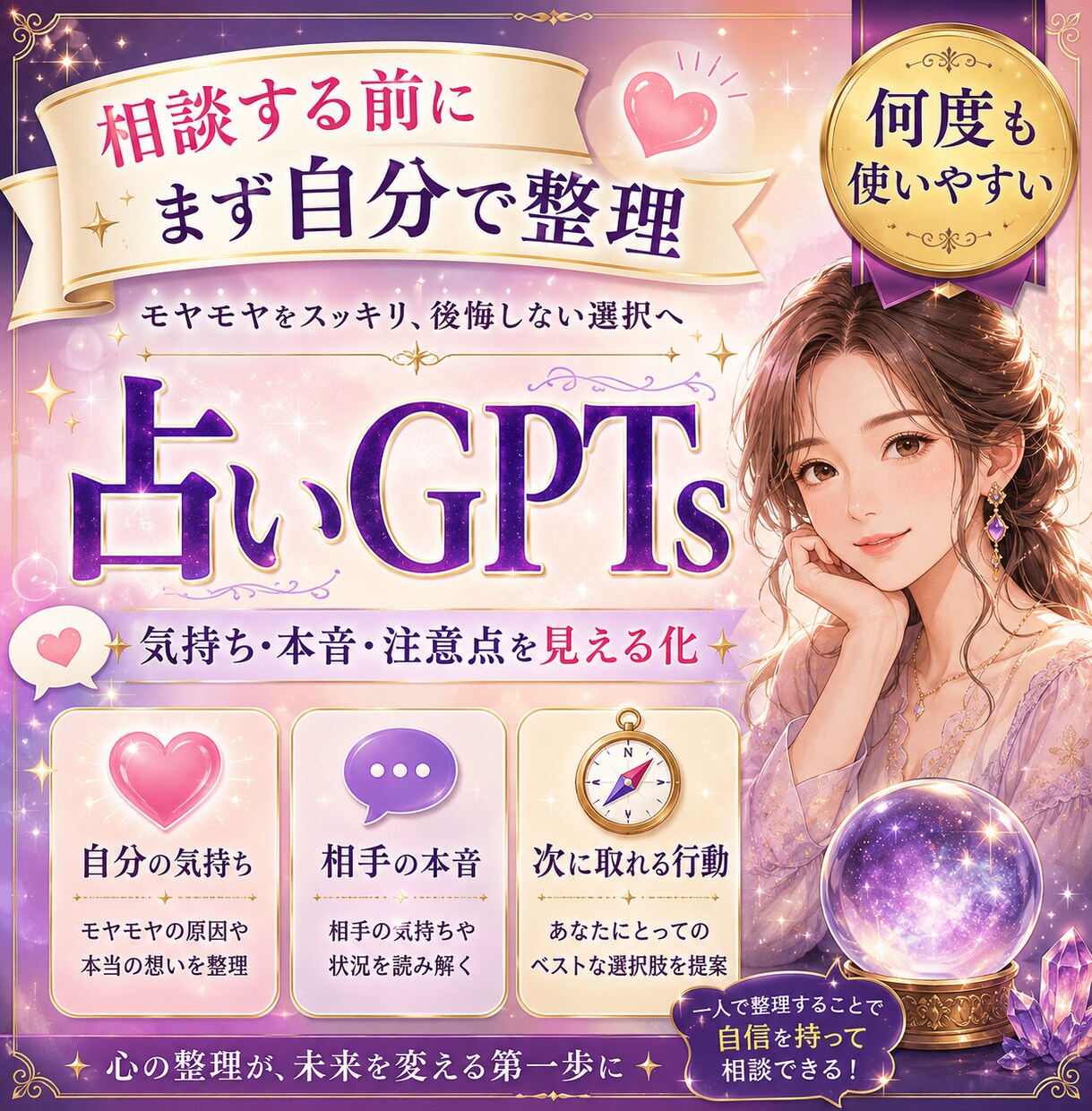 占い前に悩み整理できるセルフ鑑定GPTお渡しします 恋愛・仕事・人間関係の悩みを自分の言葉で整理可能占いGPTs イメージ5
