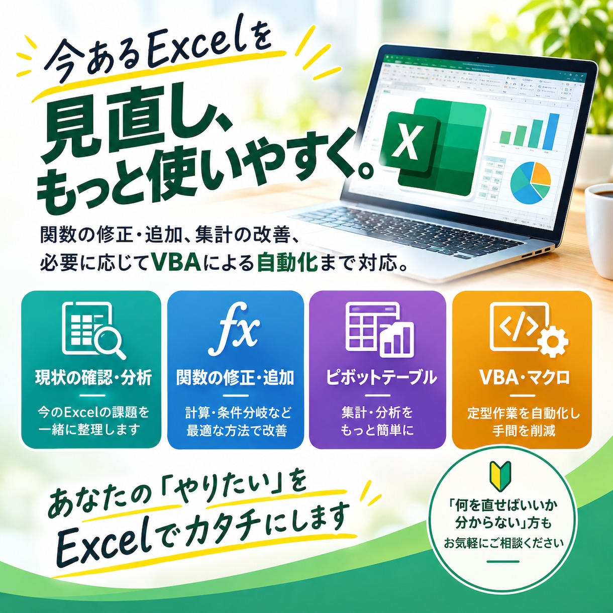 エクセルの面倒な作業、見直して改善します Excelの検証から修正・自動化まで対応！ イメージ1