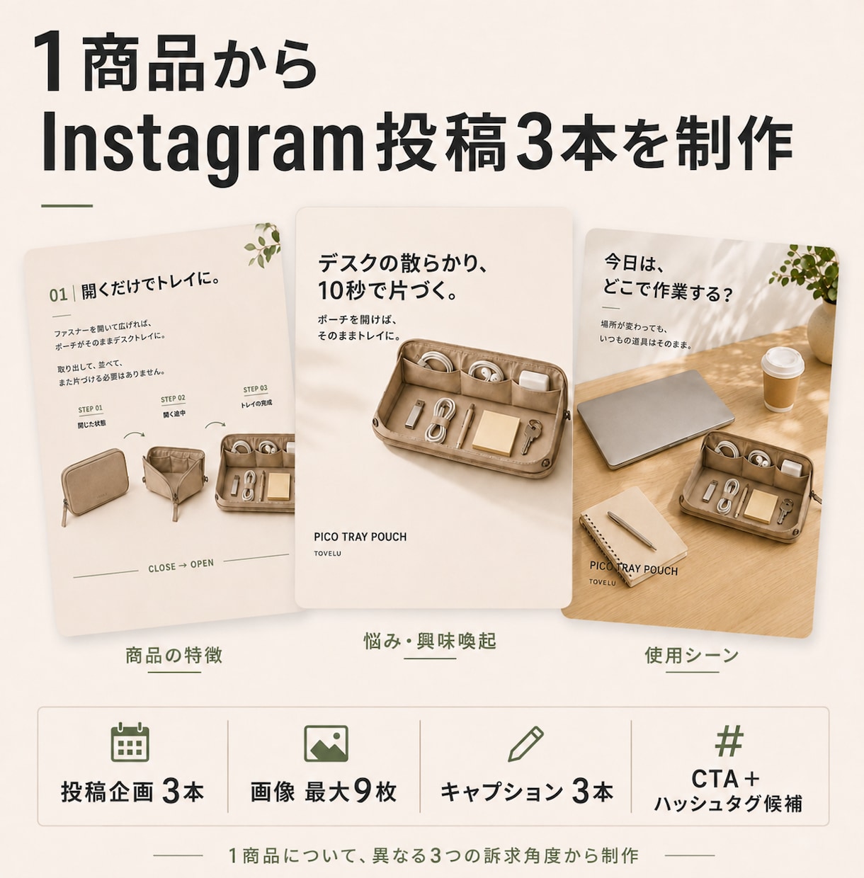 EC向けInstagram投稿3本を制作します 原稿不要。商品情報から画像・文章までまとめて制作 イメージ2