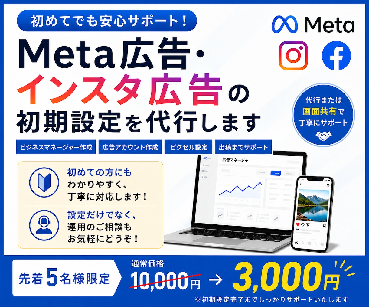 最新Meta広告の初期設定をプロが丸ごと代行します 初めてでも安心｜現役の広告運用者が初心者にも丁寧にサポート イメージ1