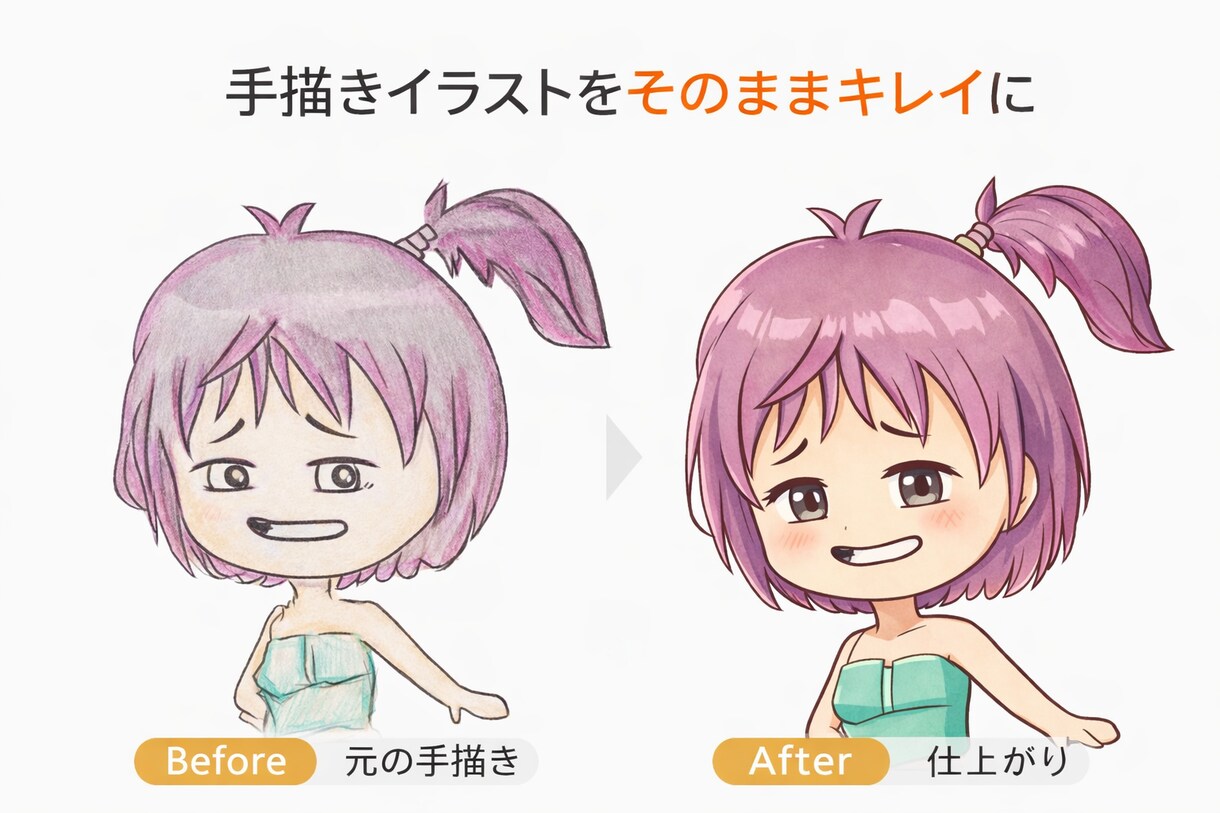 顔アイコン限定手描きイラストをAI補正で清書します 絵柄はそのまま、線と色だけきれいに整えます イメージ2