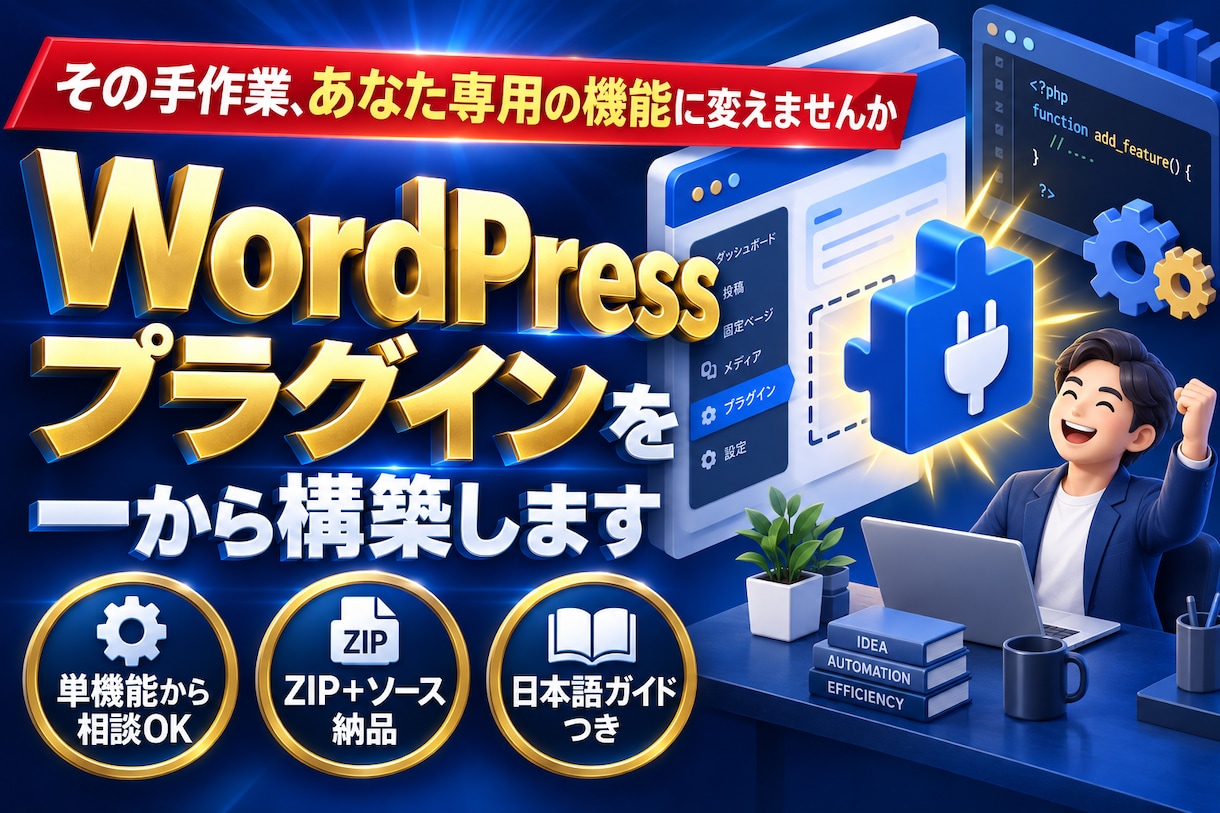 WordPressプラグインを一から構築します その手間ひまをあなた専用の機能＝特技に変えてみませんか？ イメージ1