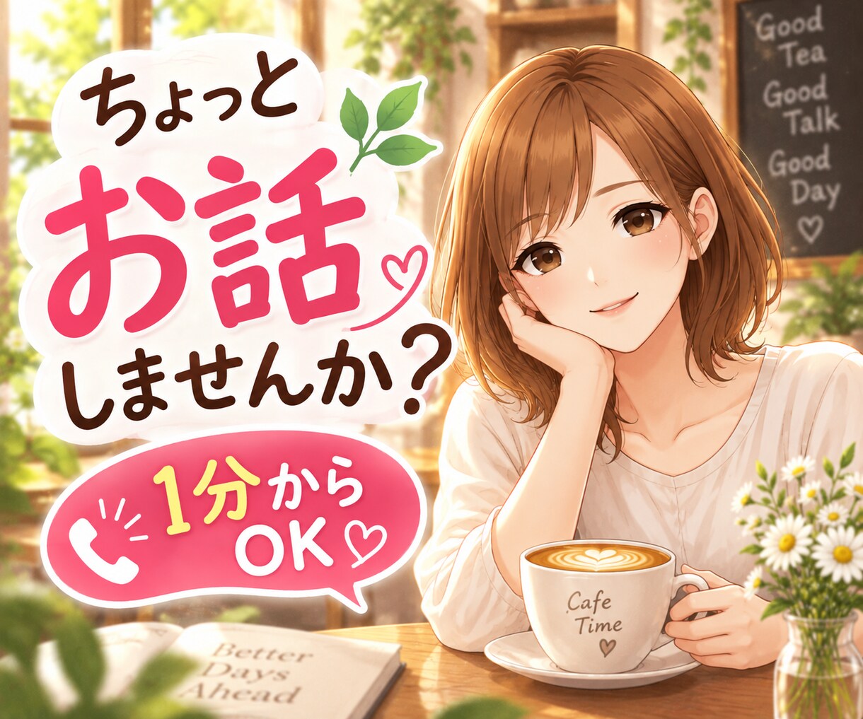 1分からOK☘️気軽なおしゃべり相手になります 人間関係/恋愛/日常のことなど♪カフェ感覚でお話しませんか？ イメージ1