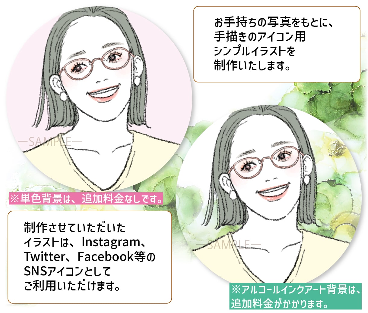 お洒落なSNS用アイコンの描きます お洒落でシンプルな似顔絵イラストアイコンです イメージ2