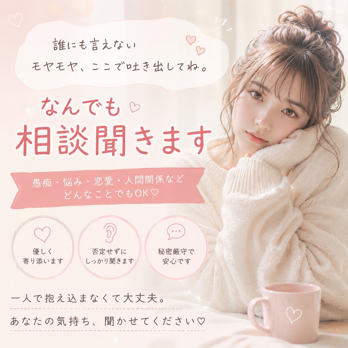 あなたの愚痴全部聞きます 誰にも言えない愚痴や悩みも、気を遣わず何でも話してください♡ イメージ1