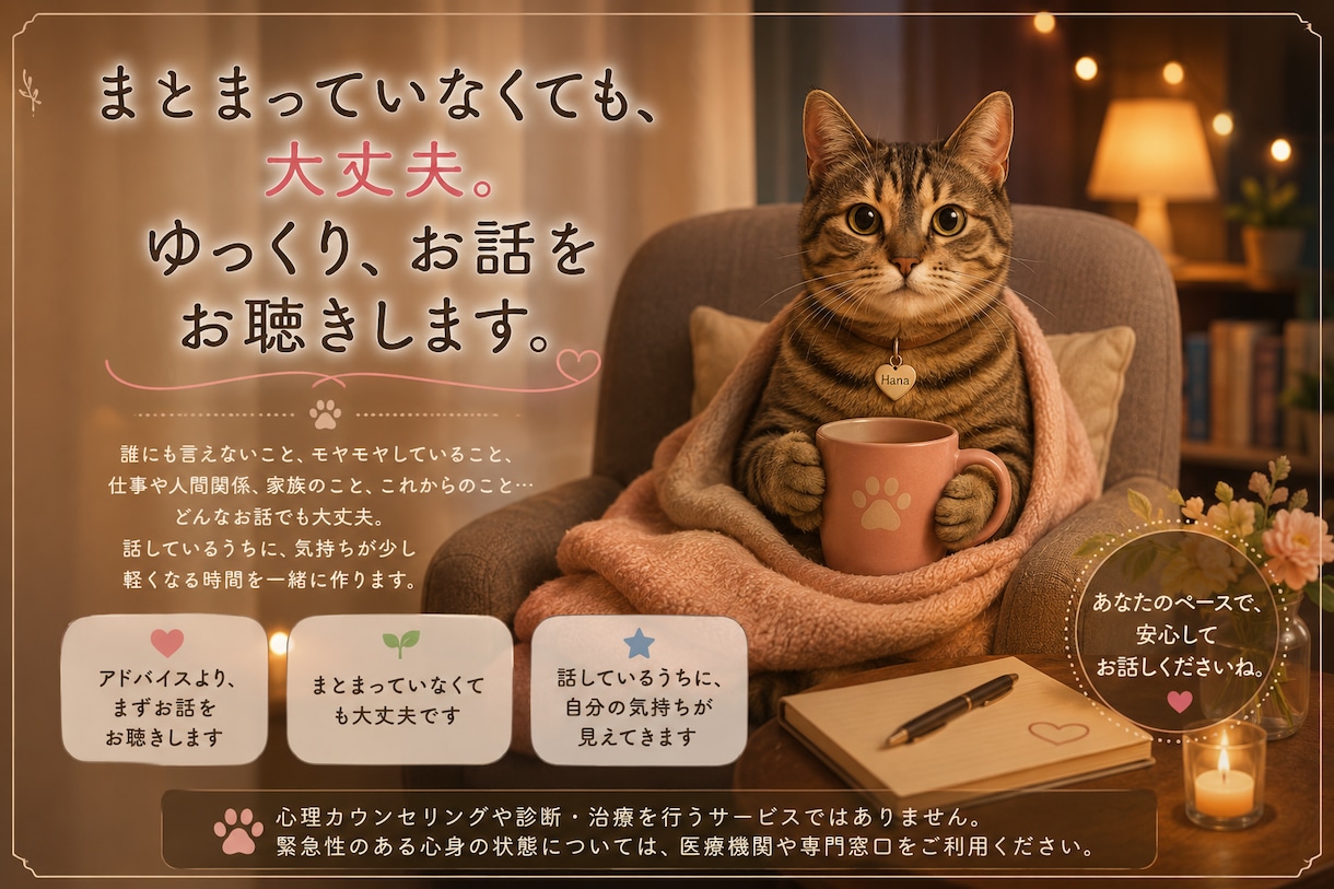 まとまっていないお話もゆっくりお聴きします 誰にも言えないことも、答えを急がず、一緒にほどきます イメージ2