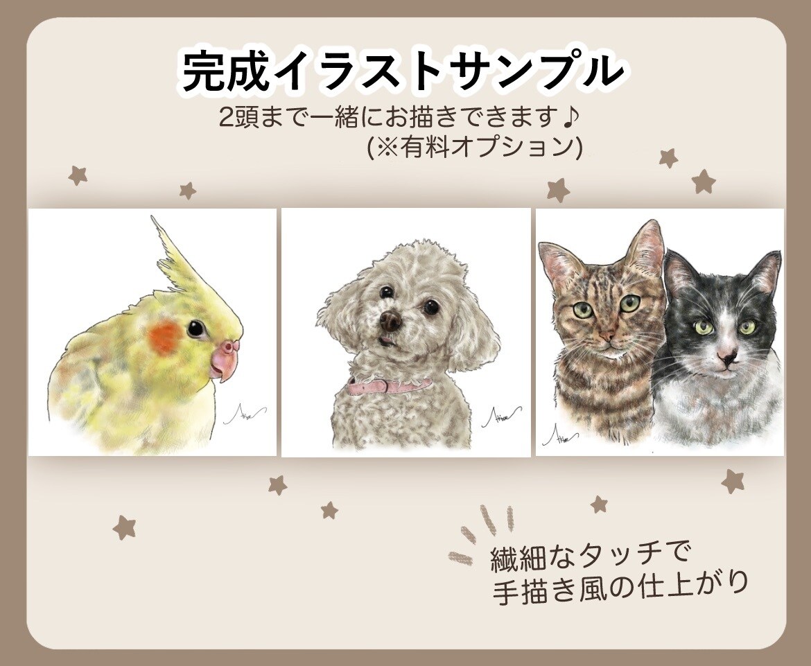 ペットの似顔絵イラスト作成します 手描き感あるリアル調イラスト/愛犬、愛猫、愛鳥さんOK イメージ2