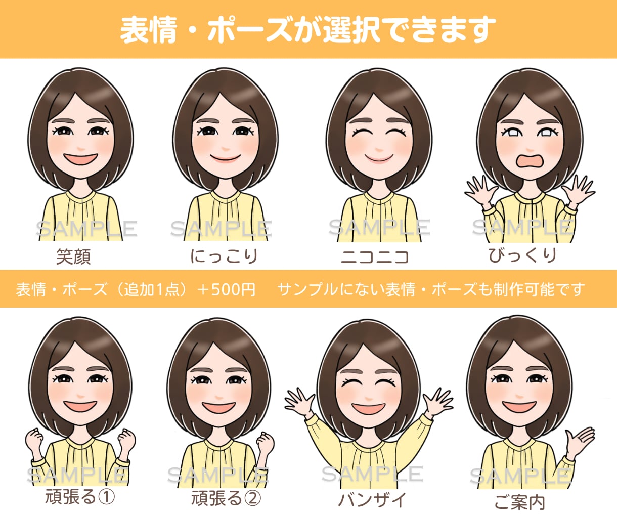 表情・ポーズ違いのアイコン『5セット』描きます SNS・ブログ・挿絵などのイラストに♪ゆるふわ似顔絵！ イメージ2