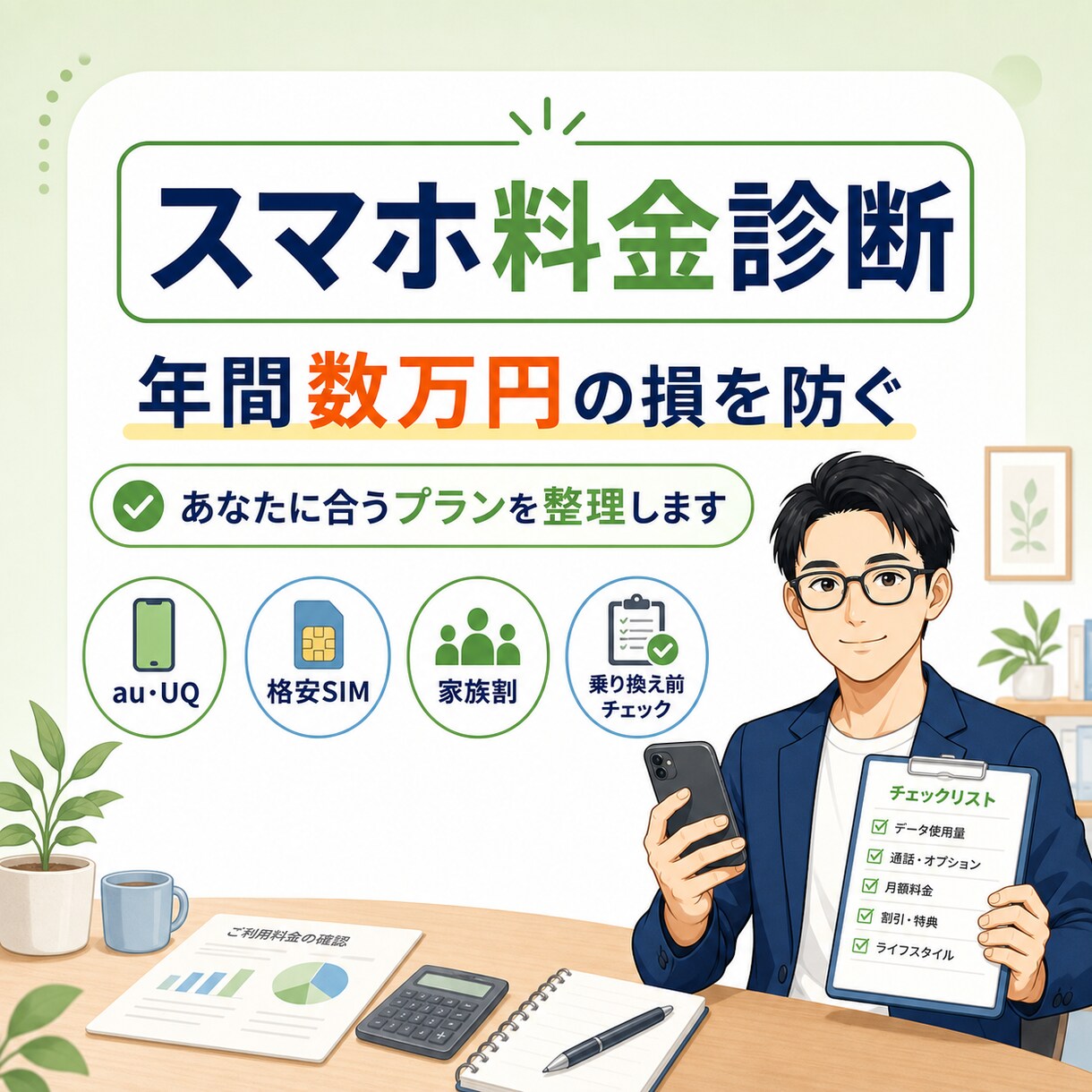年間数万円の損を防ぐ！元店員がスマホ料金見直します 家族のスマホ代と子どものiPhone購入まで中立に診断します イメージ1