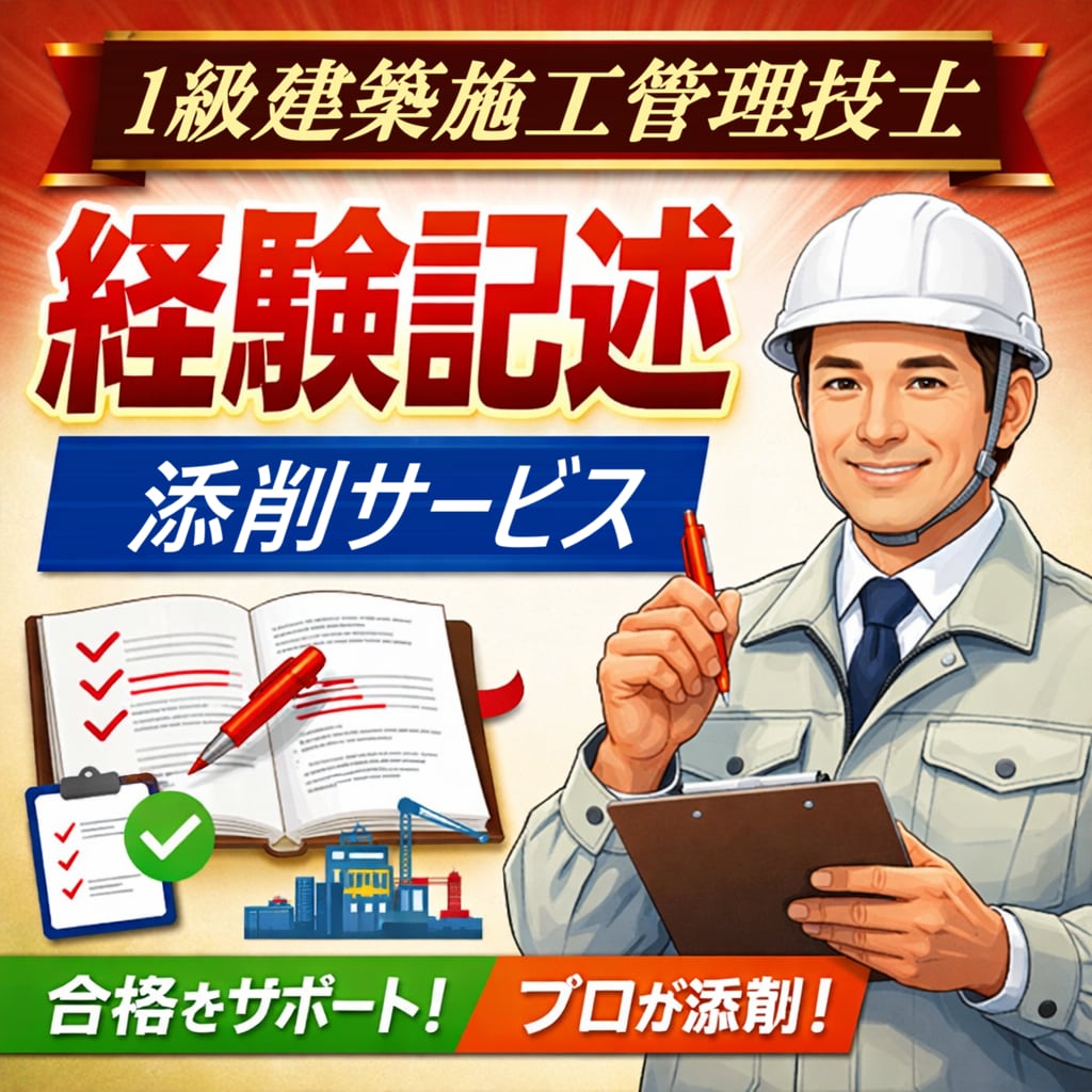 1級建築施工管理技士試験の経験記述を添削します 1級建築施工管理技士資格保有、現施工管理技士が添削します。 イメージ1