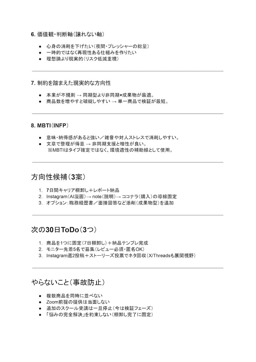 仕事の悩みを分解し、専用の取扱説明書を作ります あなたの1週間（7日間）をキャリア棚卸しにください イメージ2