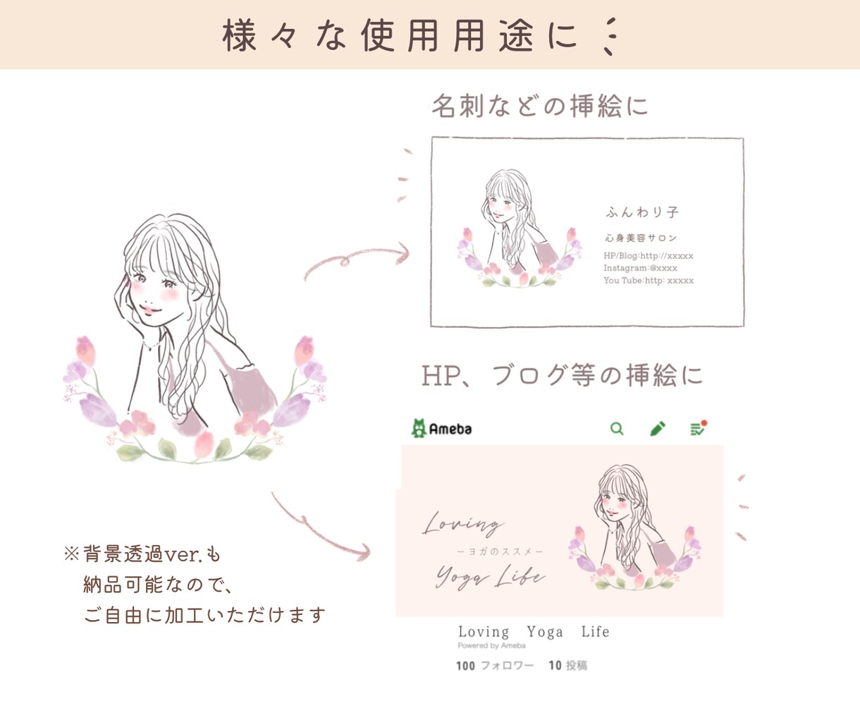 優しくおしゃれな線画アイコン作ります 選べるフレーム・文字入れ付♩似顔絵や名刺、HPの挿絵に イメージ6