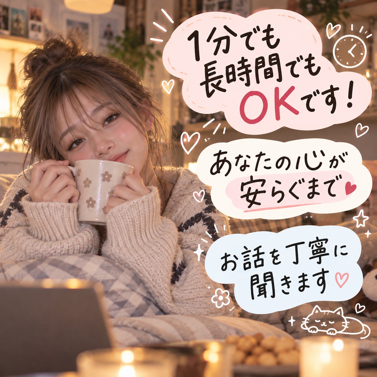 どんな話でも！現役女子大生が受け止めます 恋愛、仕事、愚痴、人間関係…どんな話でも受け止めます！ イメージ4