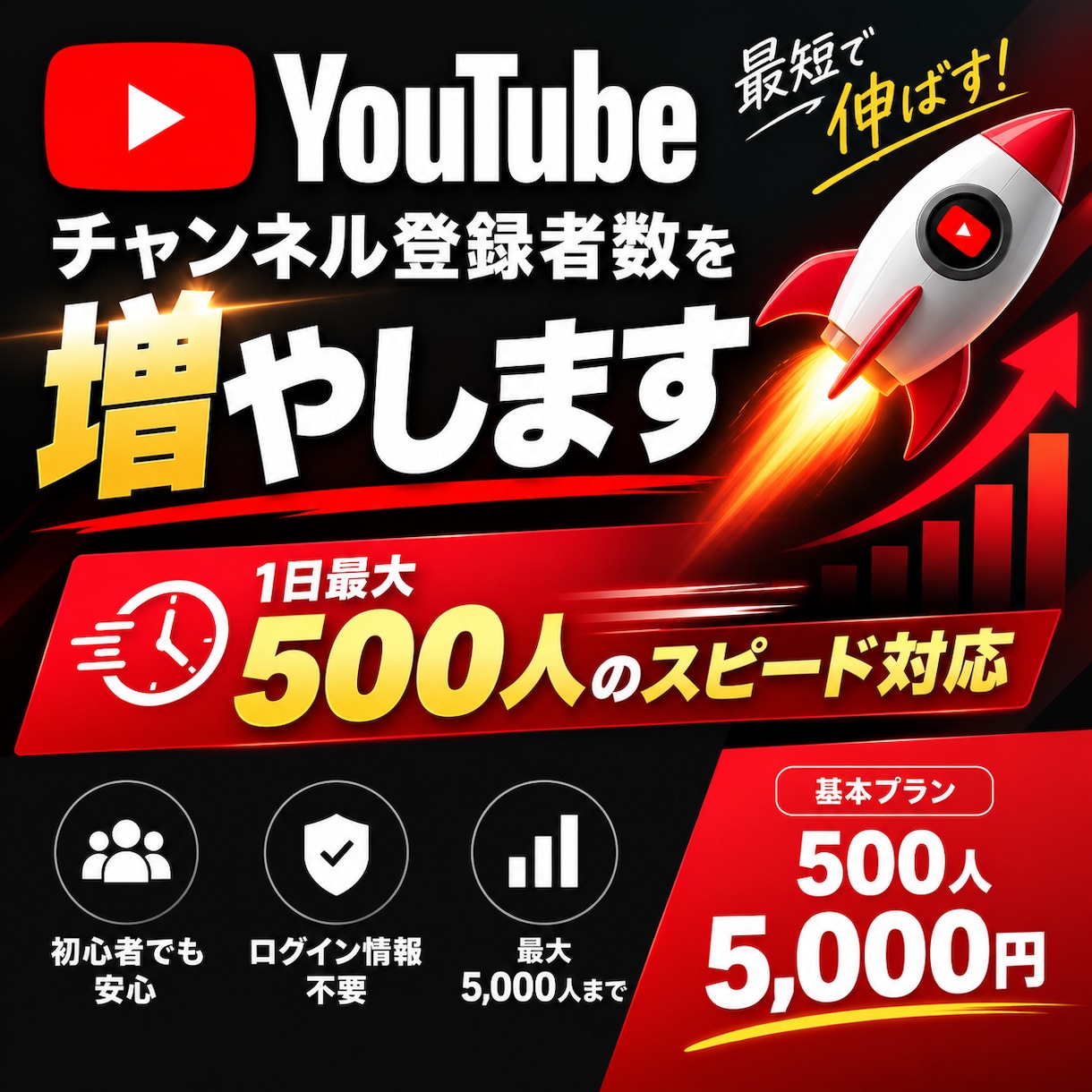 YouTubeのチャンネル登録者数を増やします 1日で登録者数を500人増やします イメージ1