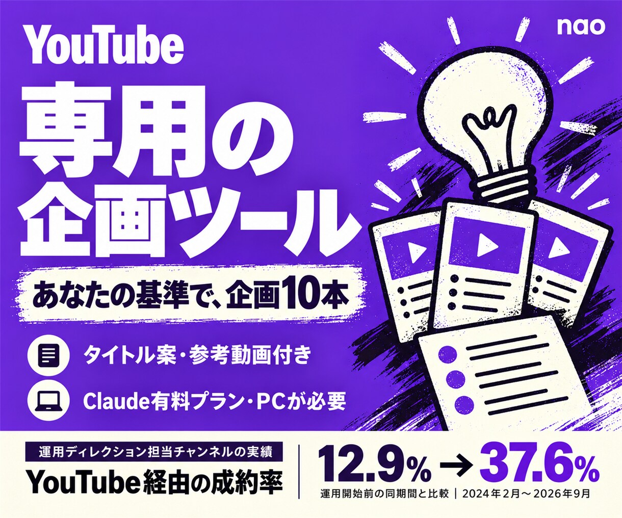 あなた専用のYouTube企画ツールを作ります 一言で参考動画とあなたのチャンネルに沿った企画ができる！ イメージ1