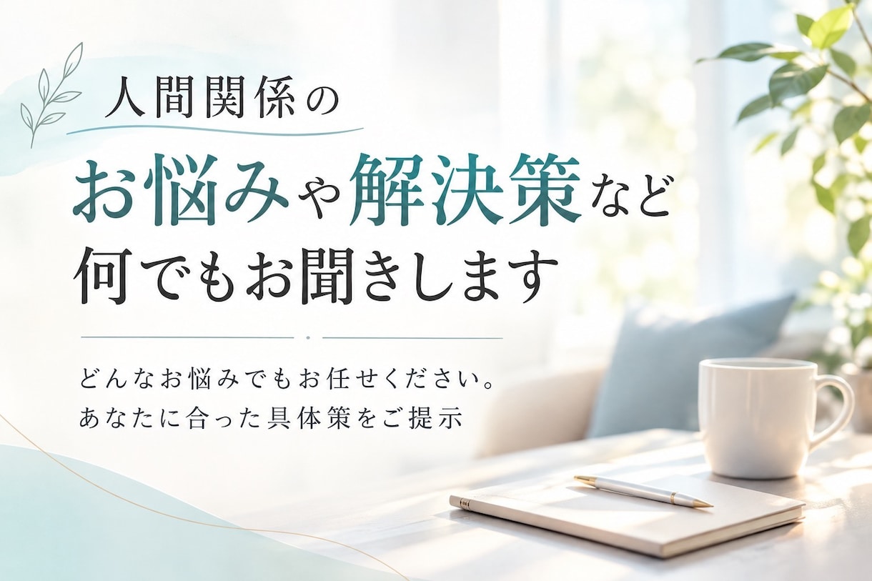 人間関係のお悩みや解決策など何でもお聞きします どんなお悩みでもお任せください。あなたに合った具体策をご提示 イメージ1