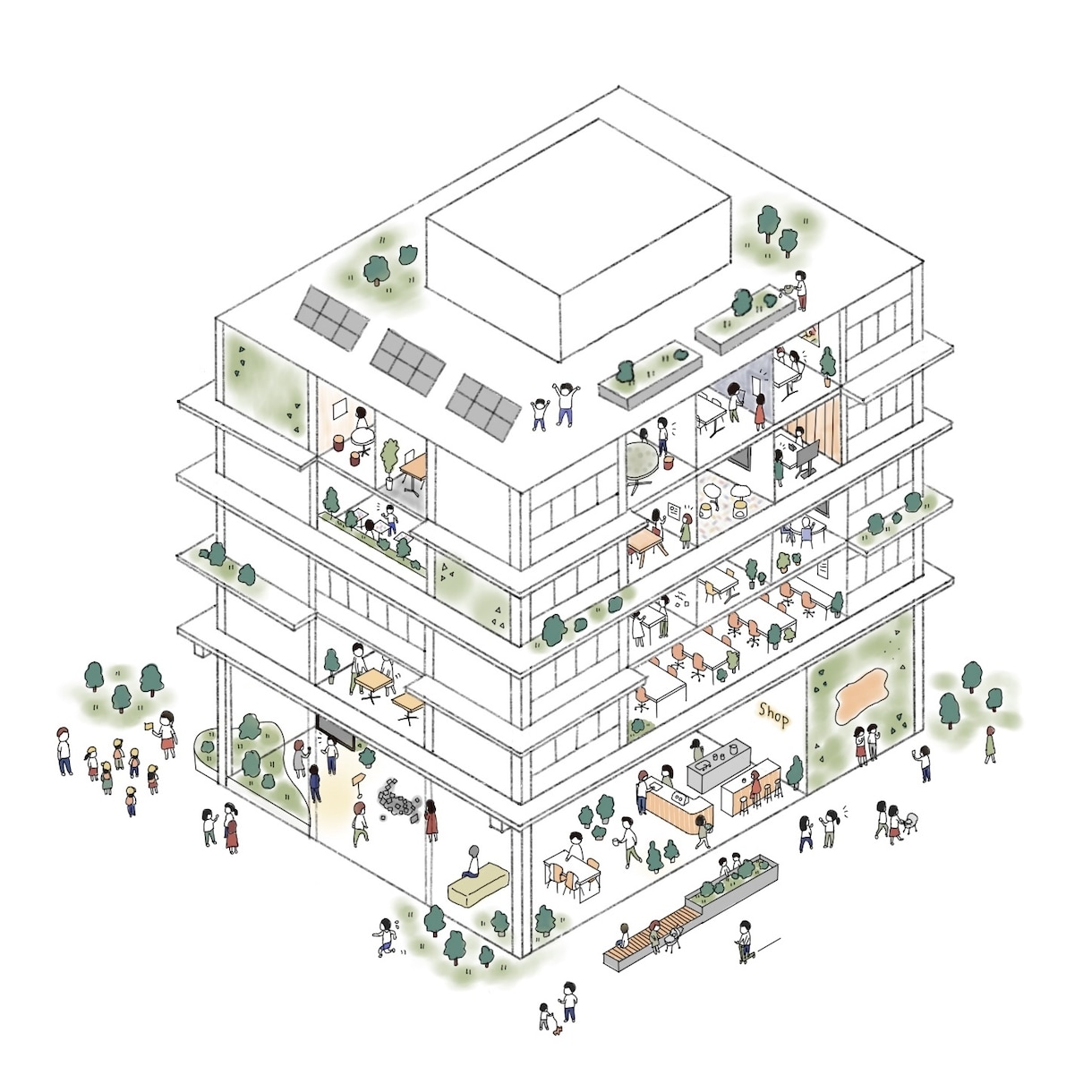 建物や店舗、住宅のコンセプトスケッチを描きます アイソメで建築のコンセプトがわかるイラストを描きます。 イメージ2