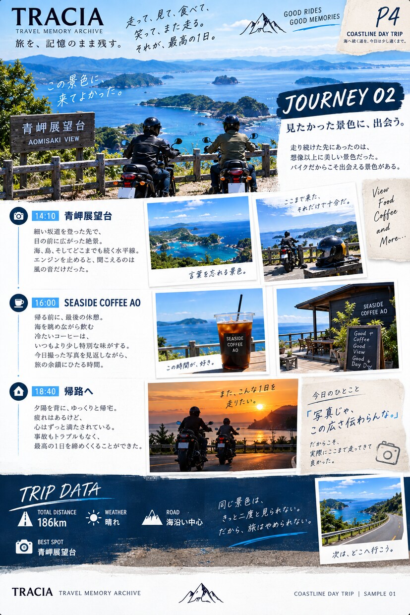 旅の思い出を5ページの記録作品に仕上げます 写真だけでは残せない、あの日の旅まで残します。 イメージ5