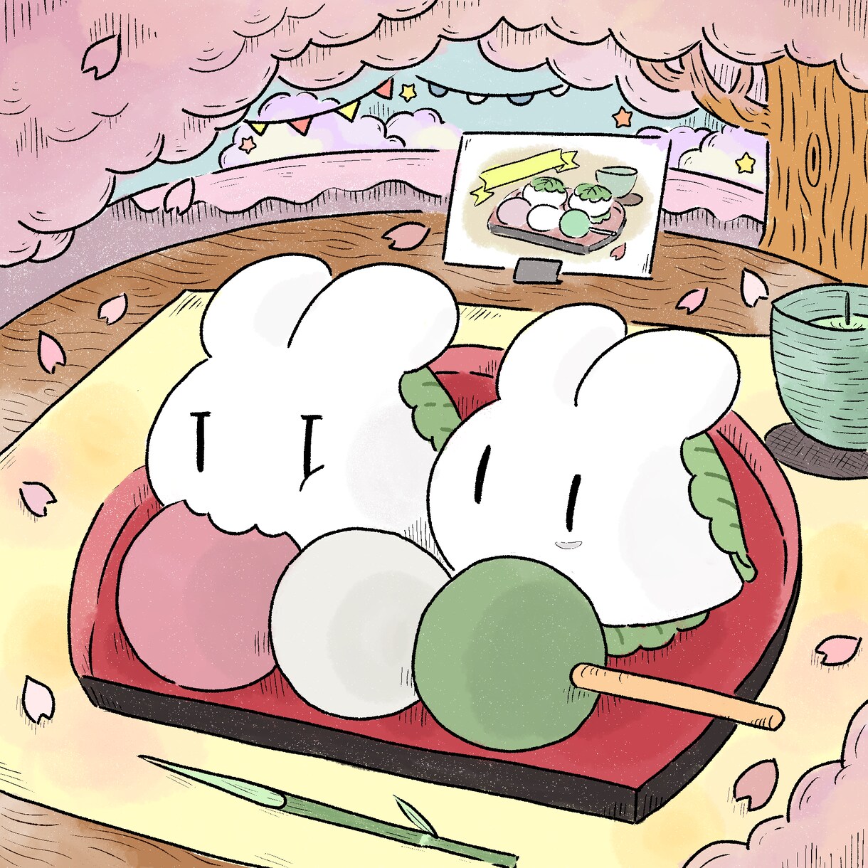 ゆるくてかわいいイラストを描きます ポーズ、小物、動物など追加料金なし！商用利用OK イメージ1