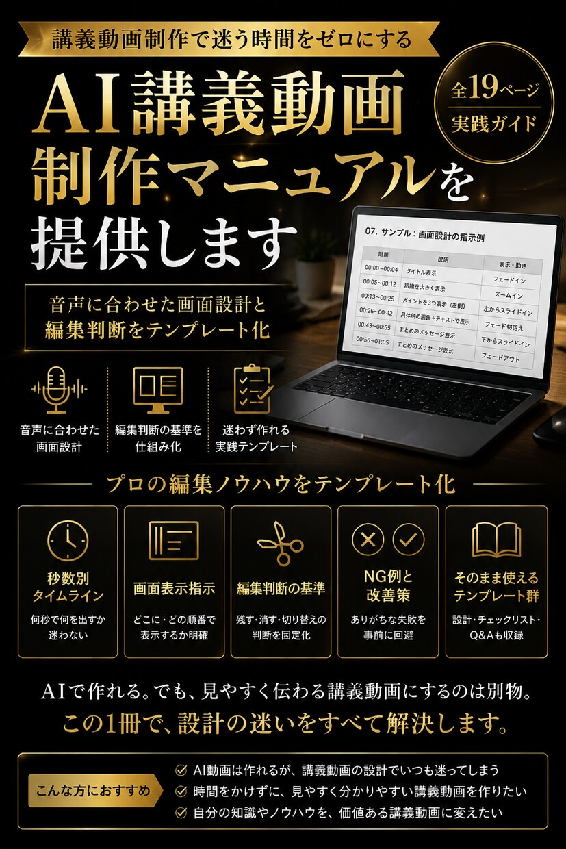 AI講義動画制作マニュアルを提供します AI動画教材を見やすい講義動画にできます イメージ3