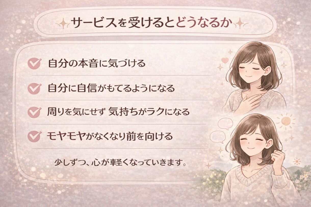 HSP女性のモヤモヤを安心して整理します 誰にも言えない本音を優しく受け止めます イメージ5