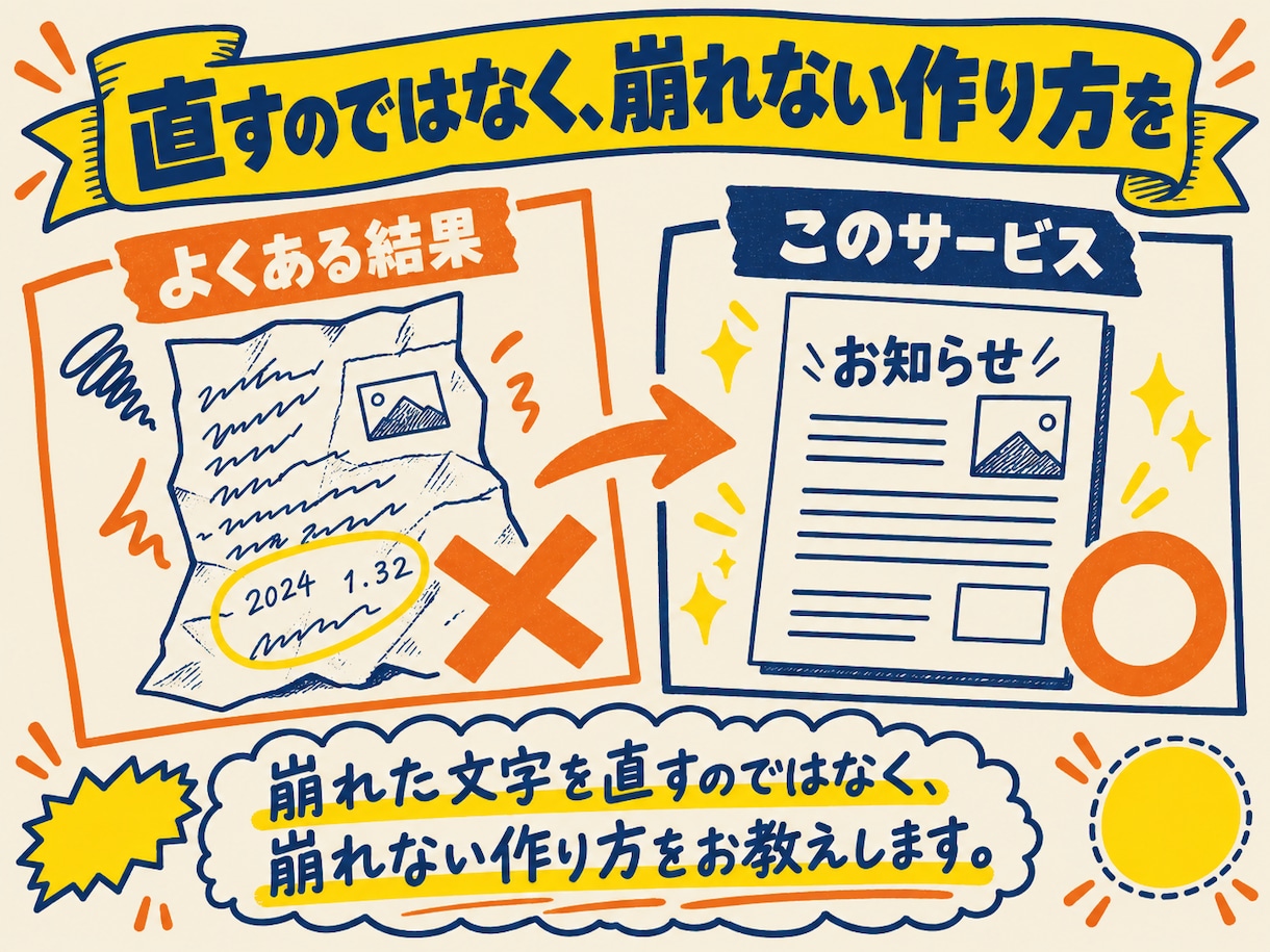 文字が崩れないAIチラシの作り方教えます 崩れた文字を直すのではなく、崩れない作り方をお教えします イメージ2