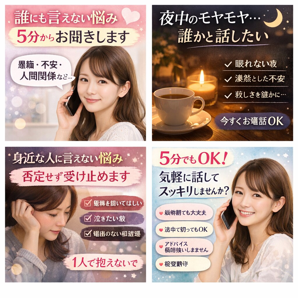 愚痴・不安・｜誰にも言えない悩み、5分から聞きます 恋愛相談、子育ての悩み、誰にも言えない秘密など､､､ イメージ1