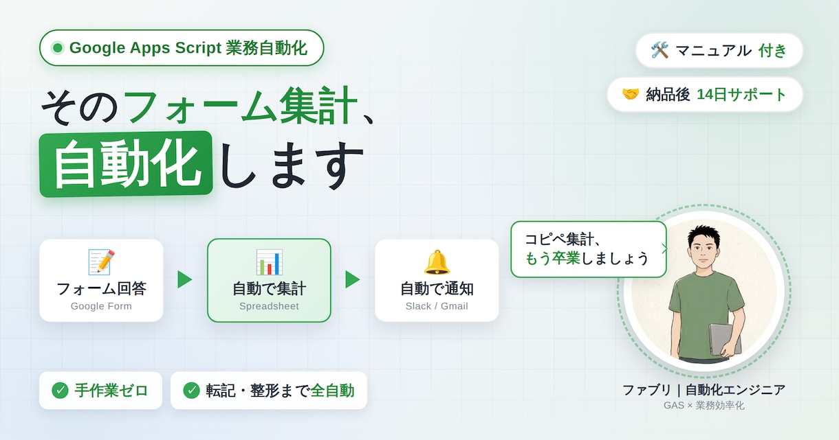 GoogleフォームをGASで自動集計します 問い合わせ/注文/申請を自動集計＋Slack通知 イメージ1