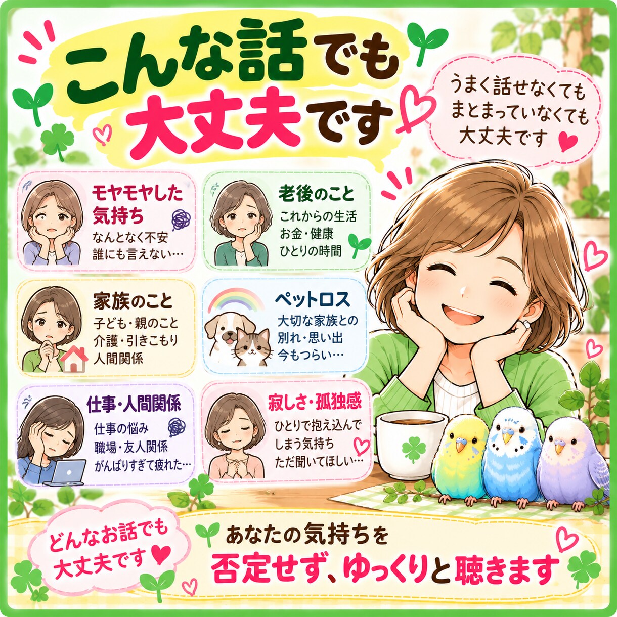 40代からの家族・老後のモヤモヤをゆっくり聴きます ＊言葉にならない気持ちも、ここばぁばに話してみませんか＊ イメージ4
