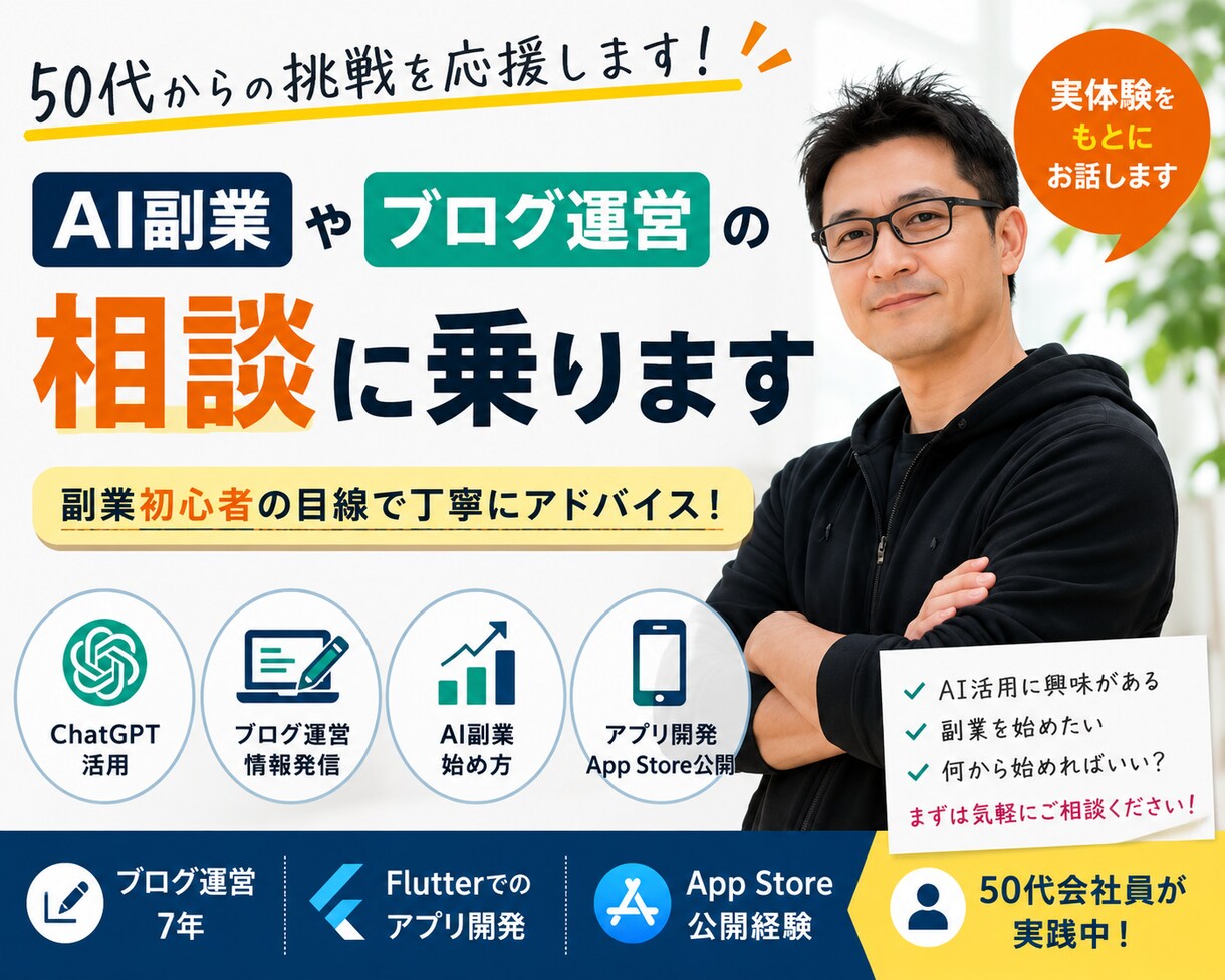 AI副業やブログ運営の相談に乗ります AI活用・副業挑戦の実体験を共有します イメージ1