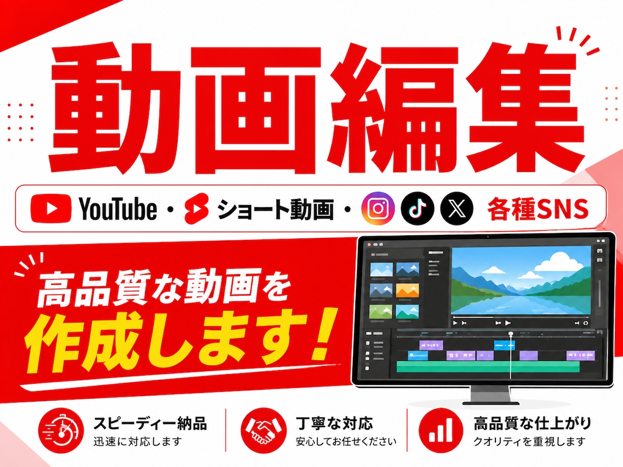 YouTubeや各種SNSの動画編集をします サービス開始記念！お見積もりから10％OFF!! イメージ1