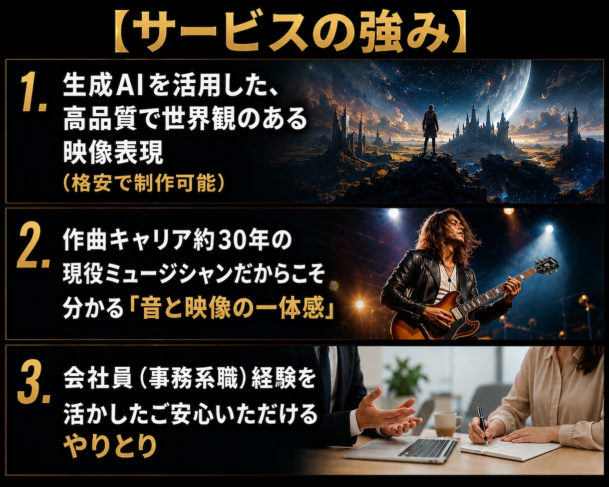 生成AI使用で世界観溢れるMV・PVを制作します 格安で高品質MVを作りたいが、、、というお悩みを解決します！ イメージ2