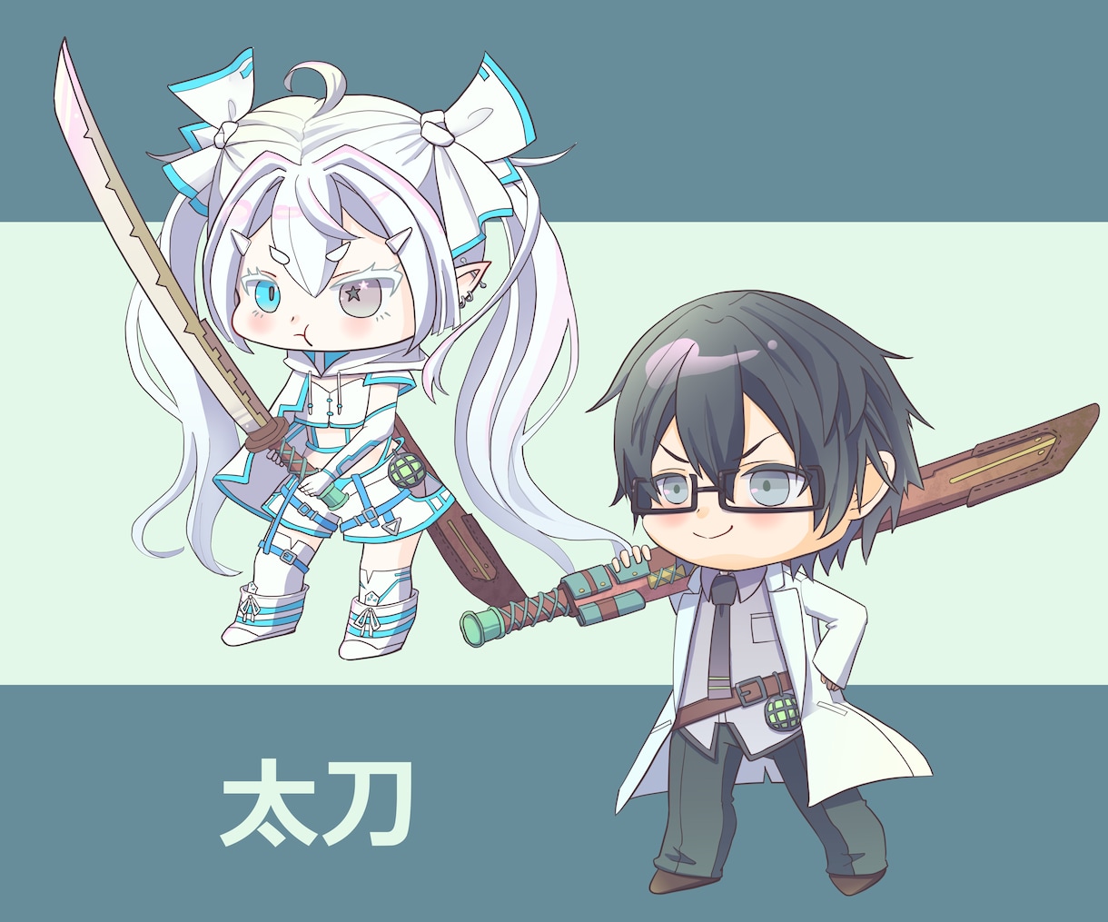 モンハン武器を持ったＳＤキャラクター描きます ポーズ指定ＯＫ！服装・武器アレンジＯＫ！ イメージ7
