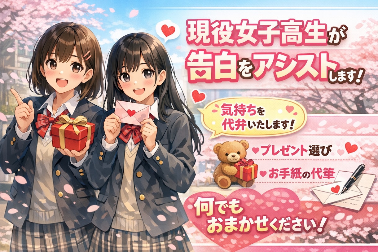 現役女子高生がアシストが告白などをアシストします 気持ちを代弁いたします！プレゼント選びや手紙などアシスト！ イメージ1
