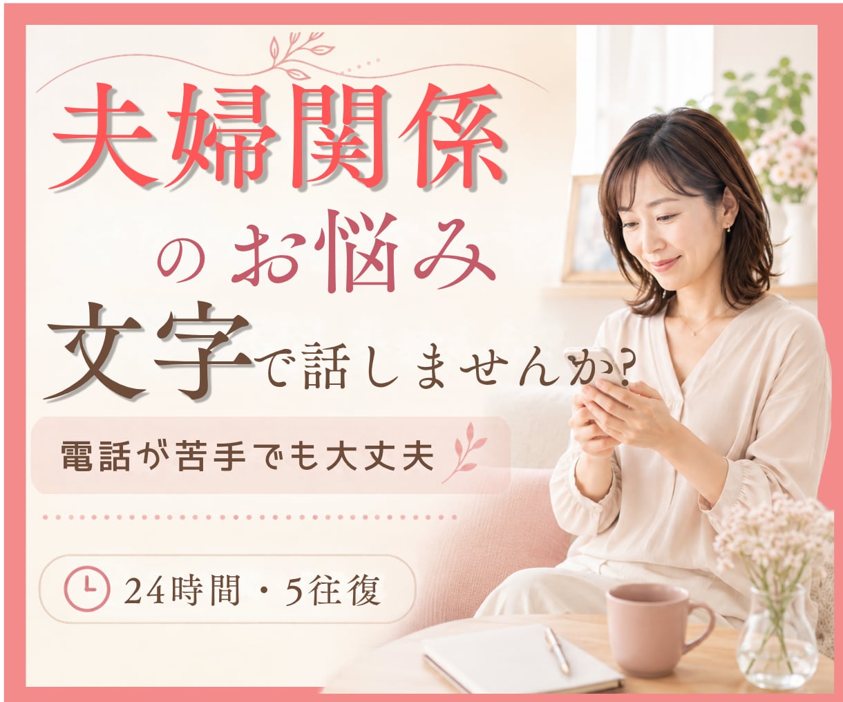 夫婦のモヤモヤをチャットでお聞きします -----電話ができない状況でも、お悩み相談できます イメージ1