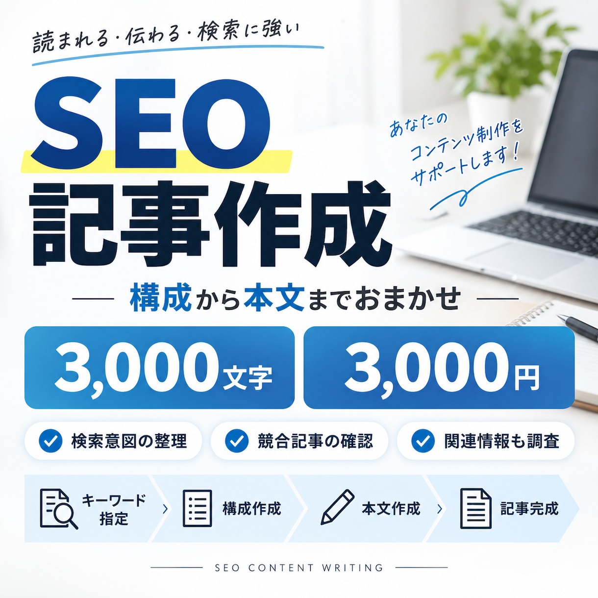 SEOを意識したブログ記事を作成します 検索意図を踏まえ、構成から本文まで丁寧に作成 イメージ2