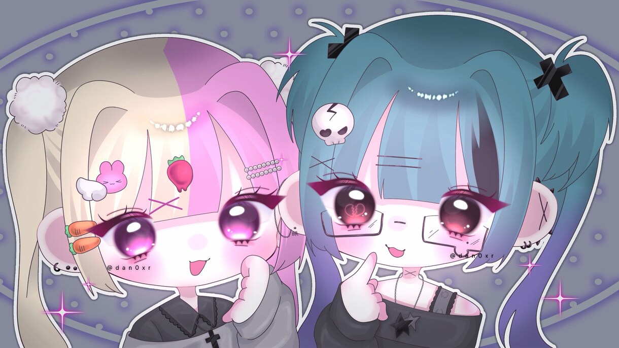 キラキラで可愛いデフォルメを描きます ペア画やアイコンにキラキラで可愛いイラストはいかがですか？ イメージ2