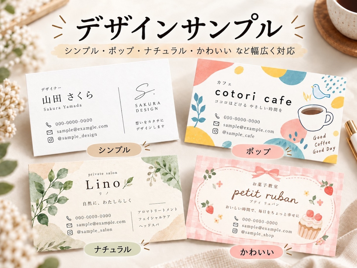 おしゃれな名刺・ショップカードを制作します シンプル・上品・かわいいなど、ご希望に合わせて丁寧に制作♪ イメージ2