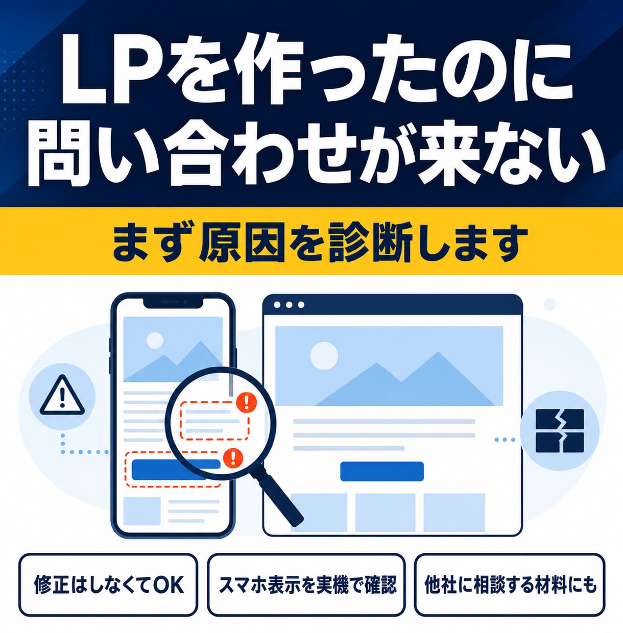 問い合わせが来ないLPの原因を診断します 実機で表示・速度・導線を確認しPDFでお渡し イメージ1